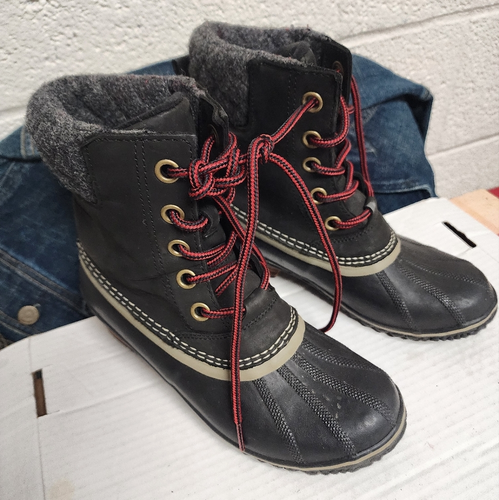 SOREL Women ankle Boots slimpack  Black gray lace up duck rubber US 8